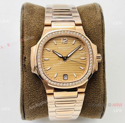 PFF Factory Patek Philippe Ladies-Nautilus Swiss 9015 Watch Rose Gold Dial Diamond